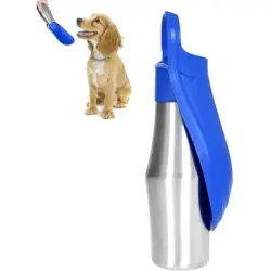 HausPets Botella agua perros 750 ml, comedero plegable facilitar transporte - Azul oscuro