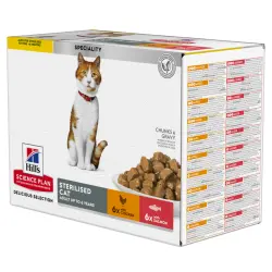 Hill's Feline Young Adult Sterilised Cat comida húmeda para gatos - 12 x 85 g Pack mixto de pollo y salmón