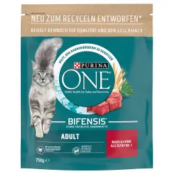 Purina ONE Bifensis pienso para gatos - Pack Ahorro - Adulto con vacuno y cereales integrales 2 x 750 g