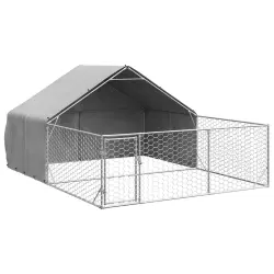 vidaXL Caseta perros exterior con corral acero galvanizado - 6 x 3 x 1.9 m