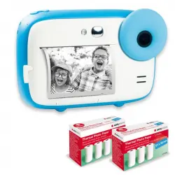 Agfa Photo Pack Realikids Instant CAM Azul + 6 Rollos Extra Papel Térmico ATP3WH