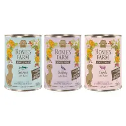 Rosie's Farm Single Meat Adult 6 x 395 g - Pack mixto (pavo y arroz, cordero y arroz, pescado y arroz)