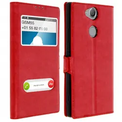 Avizar Funda Libro con Doble Ventana Roja para Sony Xperia XA2