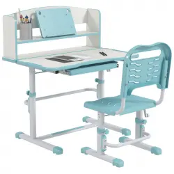 Zonekiz Juego De Escritorio Y Silla Infantil 80x54,5x82-104 Cm Azul Y Blanco