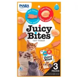 Churu Juicy Bites Snack para Gatos Premios de Pescado y Almejas, 3 x 11 gr