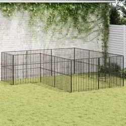 Corralito Para Perros Con 12 Paneles Acero Galvanizado Negro
