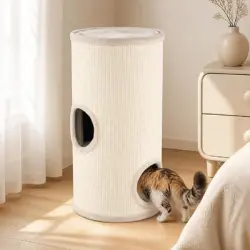GIANTEX Torre Rascadora 3 Niveles,con 3 Cuevas,Cama de Felpa y Sisal Ø 36cm - Beige