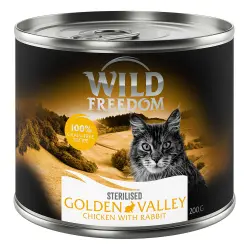 Wild Freedom Adult Sterilised 6 x 200 g - receta sin cereales - Golden Valley Sterilised - Conejo y Pollo