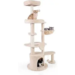 GIANTEX Árbol Rascador para Gatos 149 cm con Postes Rascadores de Sisal - 80 l x 54 l x 149H