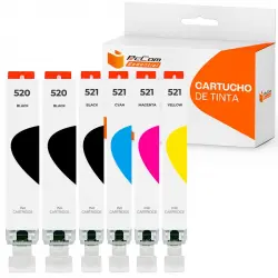 Pccom Essential Cartucho Tinta Compatible Canon PGI520/CLI521 Negro/Cian/Magenta/Amarillo Pack 6