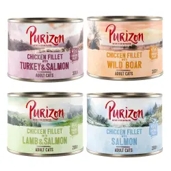 Purizon Adult 6 x 200 g comida húmeda para gatos, sin cereales - Pack mixto: 2 salmón, 2 jabalí, 1 cordero y salmón, 1 pavo y salmón