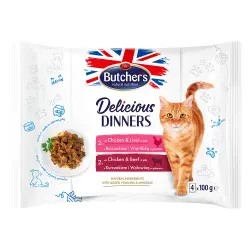 Butcher's Delicious Dinners para gatos 32 x 100 g - Mix:  pollo e hígado, pollo y ternera