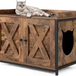COSTWAY Cajón de Arena madera con Puertas Dobles para Gatos - 80 x 50 x 58 cm