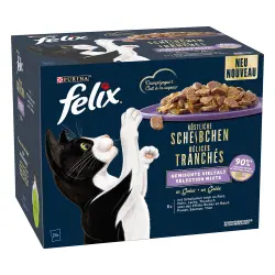 Felix Deliciously Sliced 24 x 80 g - Pack Ahorro - Pack mixto (vacuno, pollo, salmón y atún)
