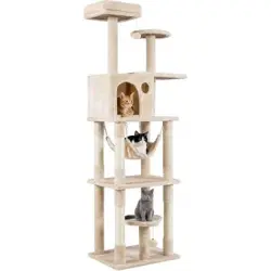 GIANTEX Árbol Rascador para Gatos 149 cm con Postes Rascadores de Sisal - 73 l x 50 l x 168H
