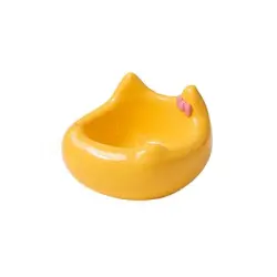 UAMLY Cuenco de cerámica para gatos - Diseño de cabeza de gato con lazo - AMARILLO