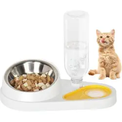 UAMLY Juego de comederos dobles para gatos, con botella de agua - blanco