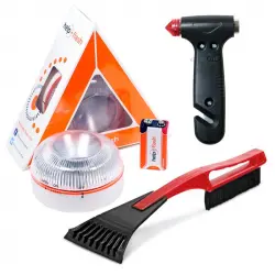 Help Flash Pack Dispositivo de Señalización V16 Homologado DGT + Martillo de Emergencia + Rascador de Hielo para Parabrisas