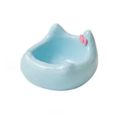 UAMLY Cuenco de cerámica para gatos - Diseño de cabeza de gato con lazo - azul