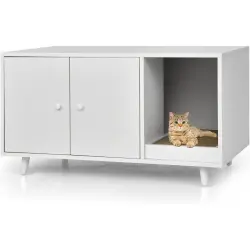 COSTWAY 3 en 1 Casa para Gatos con Rascador Extraíble y Mesa de Centro Auxiliar Blanca para gatos - 50 x 50 x 90 cm