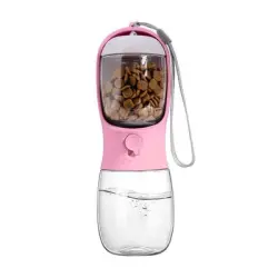 UAMLY Botella de agua para perros con recipiente para comida - rosa 300 ml