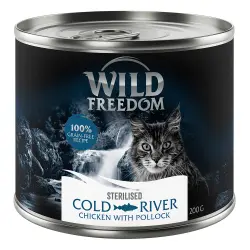 Wild Freedom Adult Sterilised 6 x 200 g - receta sin cereales - Cold River - Salmón y Pollo