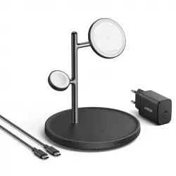 Anker MagGo Estación de Carga Inalámbrica Ajustable 3 en 1 Qi2 15W Negro