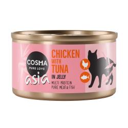Cosma Asia pollo con atún en gelatina para gatos - 6 x 85 g - Pollo con atún
