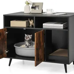 COSTWAY Caja de Arena con Tabla para Rascar y Mueble para Gatos como Mesa Auxiliar - 90 x 50 x 70 cm