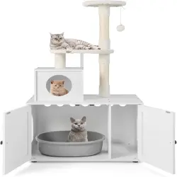 Costway Casa de Madera para Gatos - 77,5 cm x 48,5 cm x 132 cm