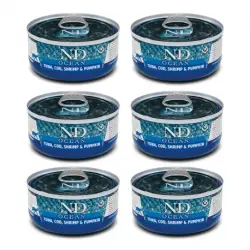 Farmina ND Ocean Comida Húmeda para Gatos con Atún, Bacalao y Calabaza, 6 x 70 gr