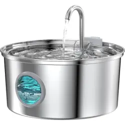 HausPets Fuente de Agua Inox 3,2 l con Ventana y Bomba - Colores: Acero inoxidable
