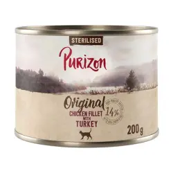 Purizon Adult 12 x 200 g comida húmeda para gatos, sin cereales - Pack ahorro - Sterilised: Filete de pollo con pavo