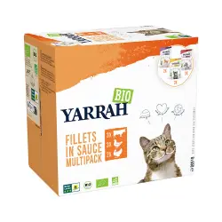 Yarrah Bio Filetes en salsa 8 x 85 g en bolsitas para gatos - Mix: pollo ecológico, pavo ecológico, vacuno ecológico