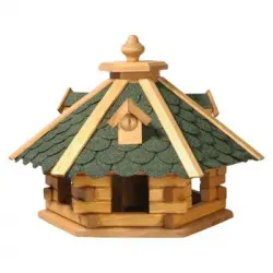 Casita Para Pájaros Hexagonal Natural Y Verde Dobar