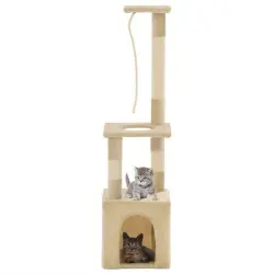 Rascador con poste de sisal y cueva color Beige