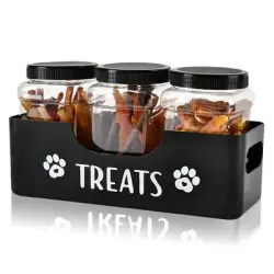 UAMLY Estante para guardar comida de perro con 3 recipientes para golosinas - negro