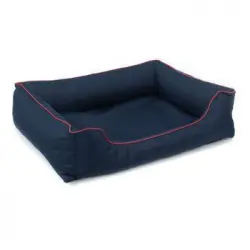 Cama Ortopédica Para Perros Valencia 80 X 60 Cm Color Azul Marino Con Borde Rojo