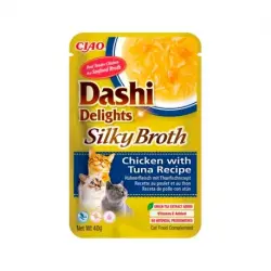 Churu Dashi Delights Silky Broth Comida Húmeda para Gatos en Caldo con Pollo y Atún, 12x40 gr