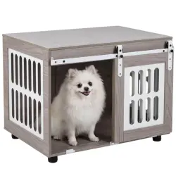 COSTWAY Jaula para Perros con Mesa Auxliar, Casa para Perros Interior con Puerta Corrediza, Mueble Jaula para Mascotas Medianas y Grandes, Capacidad hasta 30 kg, 80 x 56 x 62,5 cm, Gris - 80 x 56 x 62,5 cm