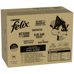 Felix Fantastic 120 x 85 g - Jumbopack - Mix de pescado II (atún, salmón, bacalao, solla)