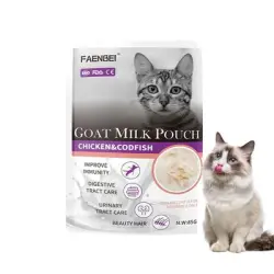 FurryFusion Comida húmeda para gatos con leche de cabra - Estofado de pollo desmenuzado y bacalao