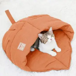 IntiMeg Saco de dormir para gatos con forma de hoja - Naranja