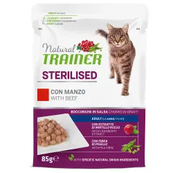 Natural Trainer Adulto Esterilizado 12 x 85 g comida húmeda para gatos - con Ternera