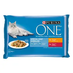 Purina ONE Gatos esterilizados - Con pollo y vacuno (4 x 85 g)