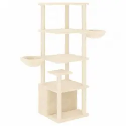 Rascador Para Gatos Con Postes De Sisal Color Crema 147 Cm Vidaxl