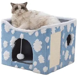 UAMLY Cama plegable para gatos con rascador - blanco
