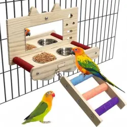 ZooVenture Espejo de juguete anti-mordeduras con percha para pájaros - Espejo de juguete con escalera