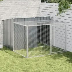 Caseta Perros | Perrera Exterior Con Corral Acero Galvanizado Gris 153x194x110 Cm Cfw750378