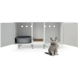 COSTWAY Cajas de Arena para Dos Gatos con Arenero Cubierto y Tablero Rascador para gatos - 120 x 52 x 65 cm